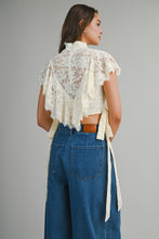 Load image into Gallery viewer, Sheer Floral Lace Mock Neck Cropped Blouse
