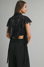 Load image into Gallery viewer, Sheer Floral Lace Mock Neck Cropped Blouse
