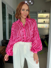 Load image into Gallery viewer, Abstract Brushstroke Voluminous Sleeve Blouse
