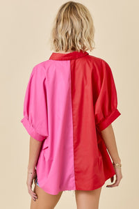 Colorblock Oversized  Button Down Shirt