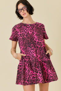 Pink Leopard Denim Dress