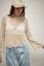 Load image into Gallery viewer, Round Neck Sequin Beads Long Sleeve Top
