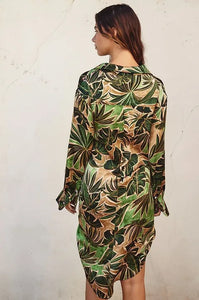 Tropical Leaves Print Shirt Dress