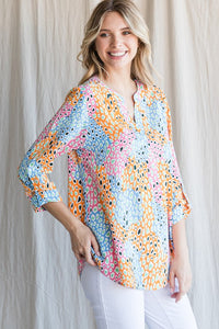 Colorful Print Collarless Top