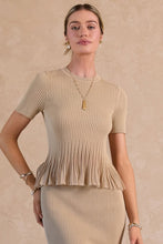 Load image into Gallery viewer, Short Sleeve Sweater Sheer Peplum Top

