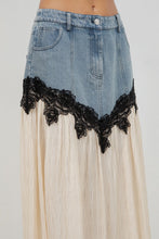 Load image into Gallery viewer, Denim Lace Midi Skirt

