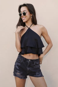 Washed Satin Crepe X Halter Crop Top