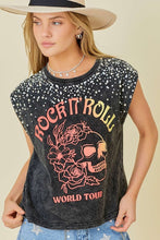 Load image into Gallery viewer, Pearl and Rhinestone Trim Graphic Top
