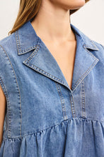 Load image into Gallery viewer, Notched Collar Babydoll Denim Top
