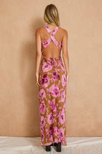 Sepia Petals Drape Detail Maxi Dress