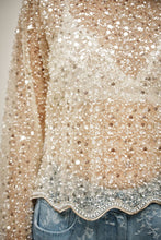 Load image into Gallery viewer, Round Neck Sequin Beads Long Sleeve Top
