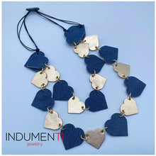 Load image into Gallery viewer, Indumenti Leather Denim Hearts Necklace
