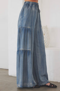 Ruffled Side Washed Denim Wide