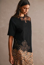 Load image into Gallery viewer, Relaxed Short Sleeve Asymmetric Lace Mix Cotton Top
