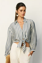 Load image into Gallery viewer, Chambray Stripe Front Knot Top
