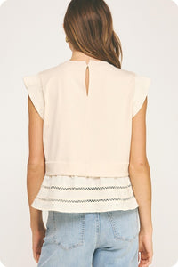Stitch Lace Trim Mixed Media Tee
