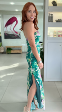 Load image into Gallery viewer, Floral Print Strapless Bias Cut Maxi Dress
