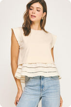 Load image into Gallery viewer, Stitch Lace Trim Mixed Media Tee
