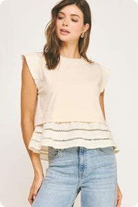 Stitch Lace Trim Mixed Media Tee