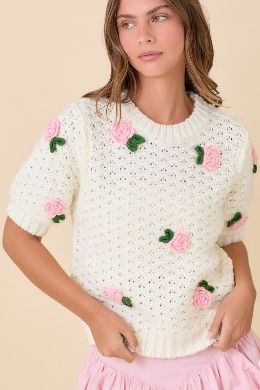 Crochet Rose Flower Sweater Knit