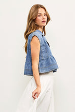 Load image into Gallery viewer, Notched Collar Babydoll Denim Top
