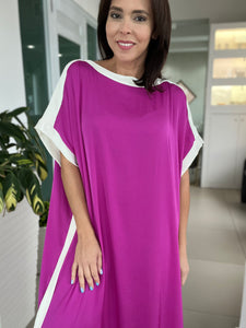 Magenta Silk Contrast Band Caftan Dress