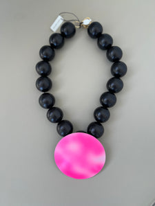 Wooden Black And Neon Disk Necklace