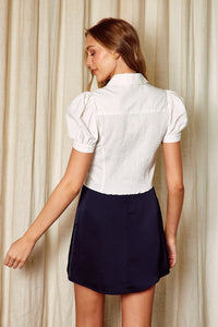 Poplin Short Puff Sleeve Blouse