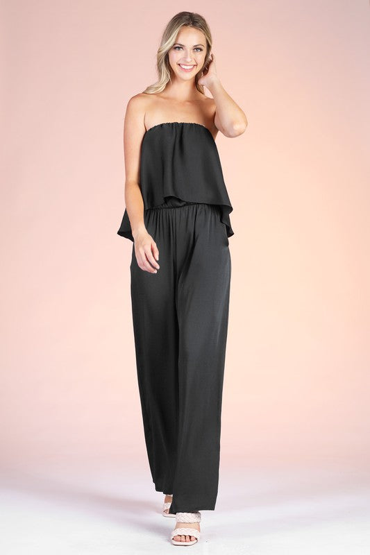 Silk Cascade Strapless Jumpsuit