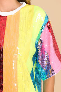Rainbow Color Block Sequin Tunic Dress
