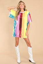 Load image into Gallery viewer, Rainbow Color Block Sequin Tunic Dress
