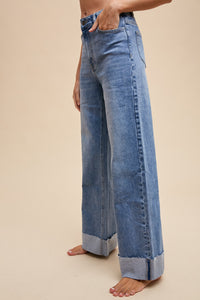 90's Stretch Cuffed Hem Straight Jeans
