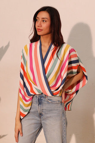 Rainbow Stripe Surplice Caftan Top