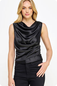 Draped Neckline Satin Blouse