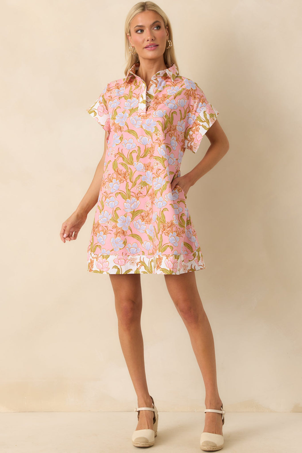 Floral Print Block Shirt Dress