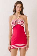 Load image into Gallery viewer, Contrast Stripe Trim Halter Mini Dress
