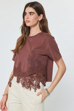 Load image into Gallery viewer, Cotton Blend Lace Hem Cropped Top
