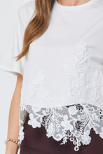 Load image into Gallery viewer, Cotton Blend Lace Hem Cropped Top
