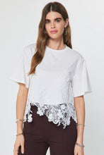 Load image into Gallery viewer, Cotton Blend Lace Hem Cropped Top
