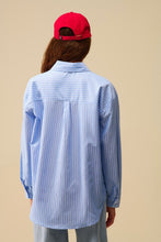 Load image into Gallery viewer, Blue Stripe Shirt With Red Heart Embroidery
