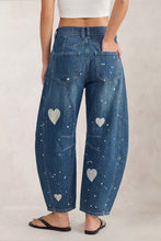 Load image into Gallery viewer, Heart Splatter Stretch Barrel Jeans
