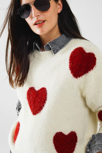 Cozy Cream Red Hearts Sweater