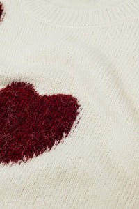 Cozy Cream Red Hearts Sweater