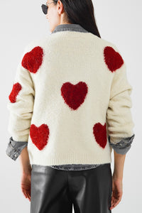 Cozy Cream Red Hearts Sweater