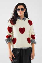 Load image into Gallery viewer, Cozy Cream Red Hearts Sweater
