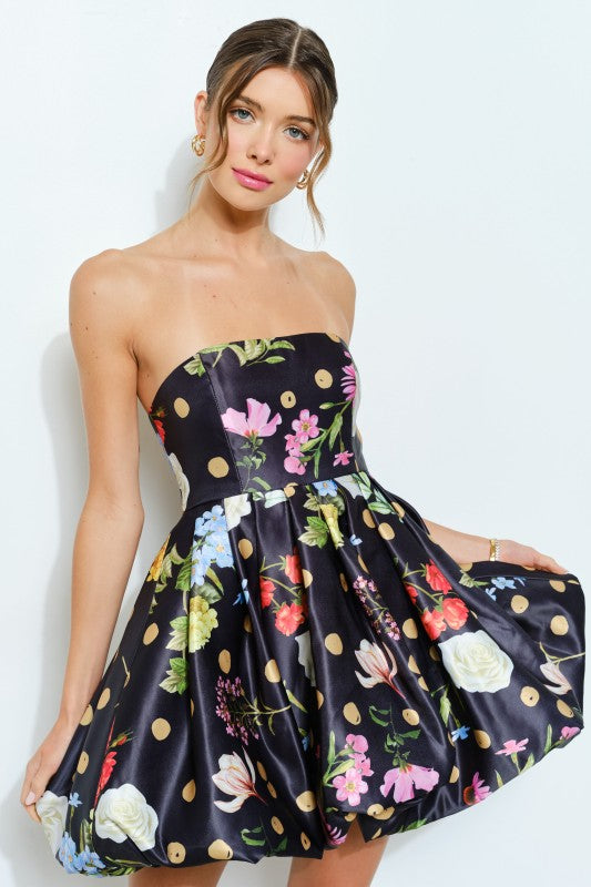Bubble Hem Floral Dot Print Mini Dress