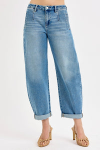 Slouchy Cropped Barrel Jeans With Cuffed Hem