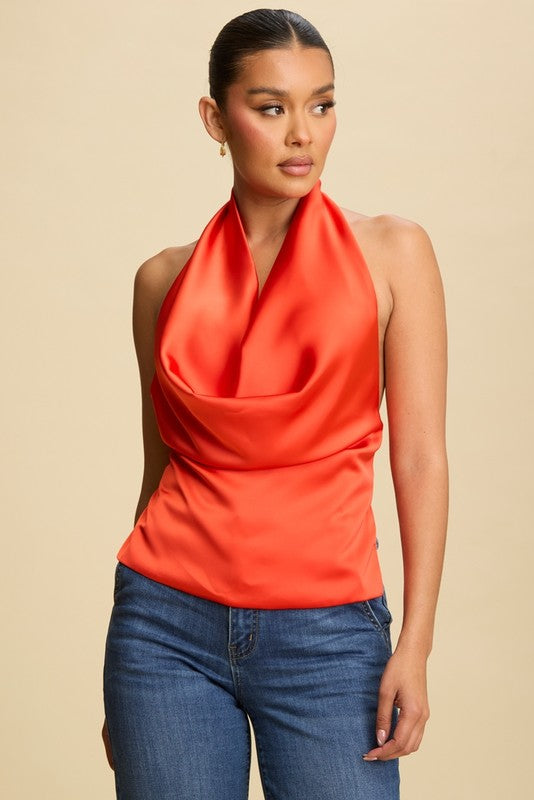 Drape Satin Cowl Top