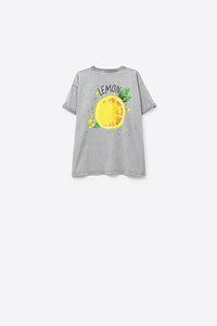 Wash Grey T-shirt With Lemon Graphic