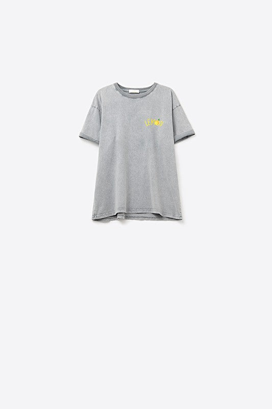 Wash Grey T-shirt With Lemon Graphic
